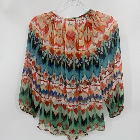 SUNDANCE Womens Silk Chiffon Sheer Blouse Size S Southwestern Print 3/4 Sleeve - Picture 5 of 8